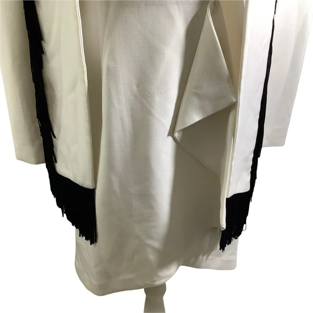 BCBGMAXAZRIA Off-White Paola Tassels Trim Blazer Long Size XXS - Picture 3 of 15
